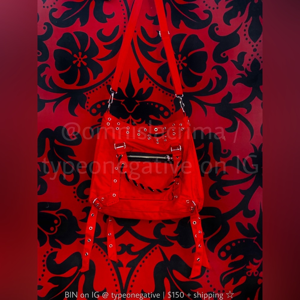 (SOLD) RARE 1990s Tripp NYC Red Grommet Messenger Bag